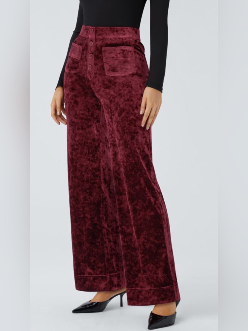 XS Halara Burgundy High Waisted Pockets Straight Leg Velvet Casual Pants